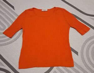 Stizzoli womens xl cable knit fine wool sweater orange lightweight shortsleeve